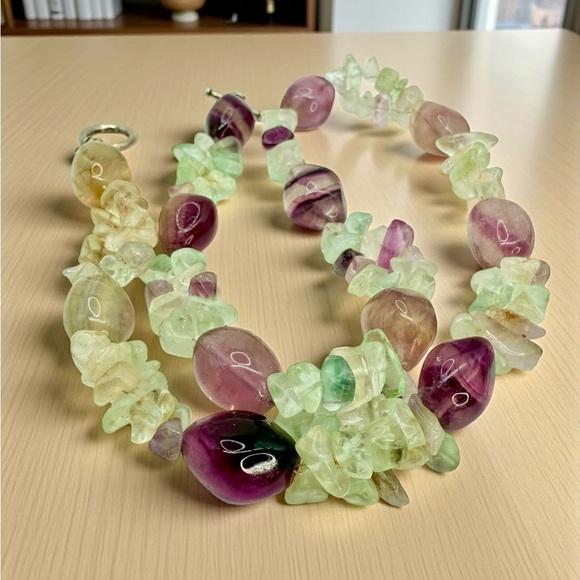 Vintage Rainbow Fluorite Crystal Beaded Necklace – Toggle Clasp – 20” – 106g - Picture 8 of 16